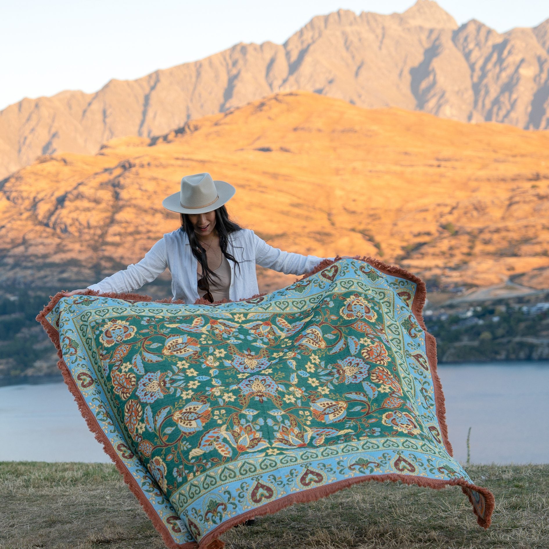Jade Green Boho Picnic Rug